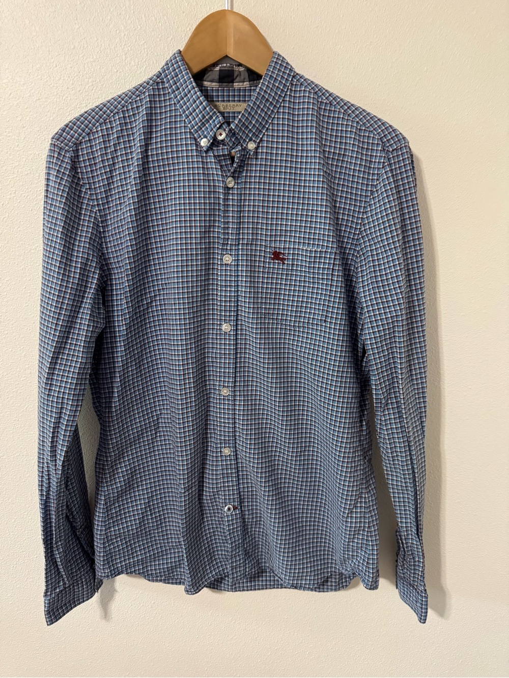 Vintage Burberry Brit Button Down Long Sleeve Dress Shirt Blue Check Luxury-M